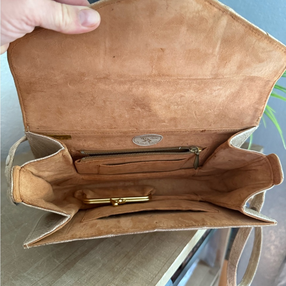 Vintage Corbeau Curio Beige Reptile-Embossed Leather Crossbody Bag - Picture 3 of 14